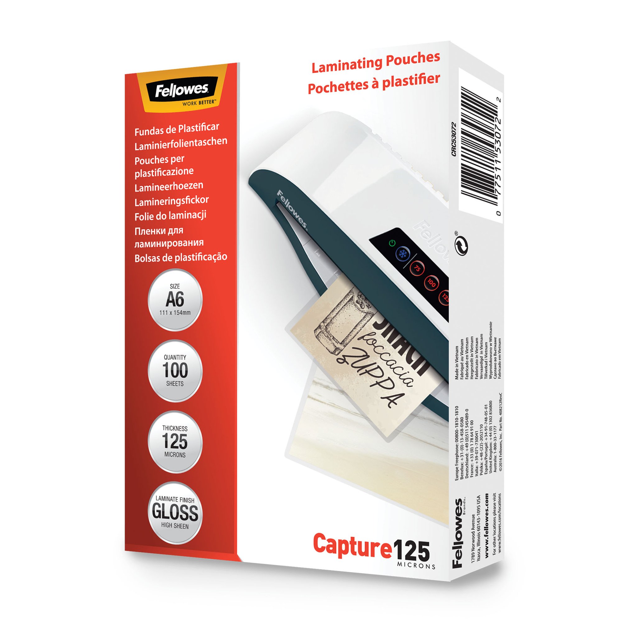 Fellowes A6 Glossy 125 Micron Laminating Pouch - Pk100