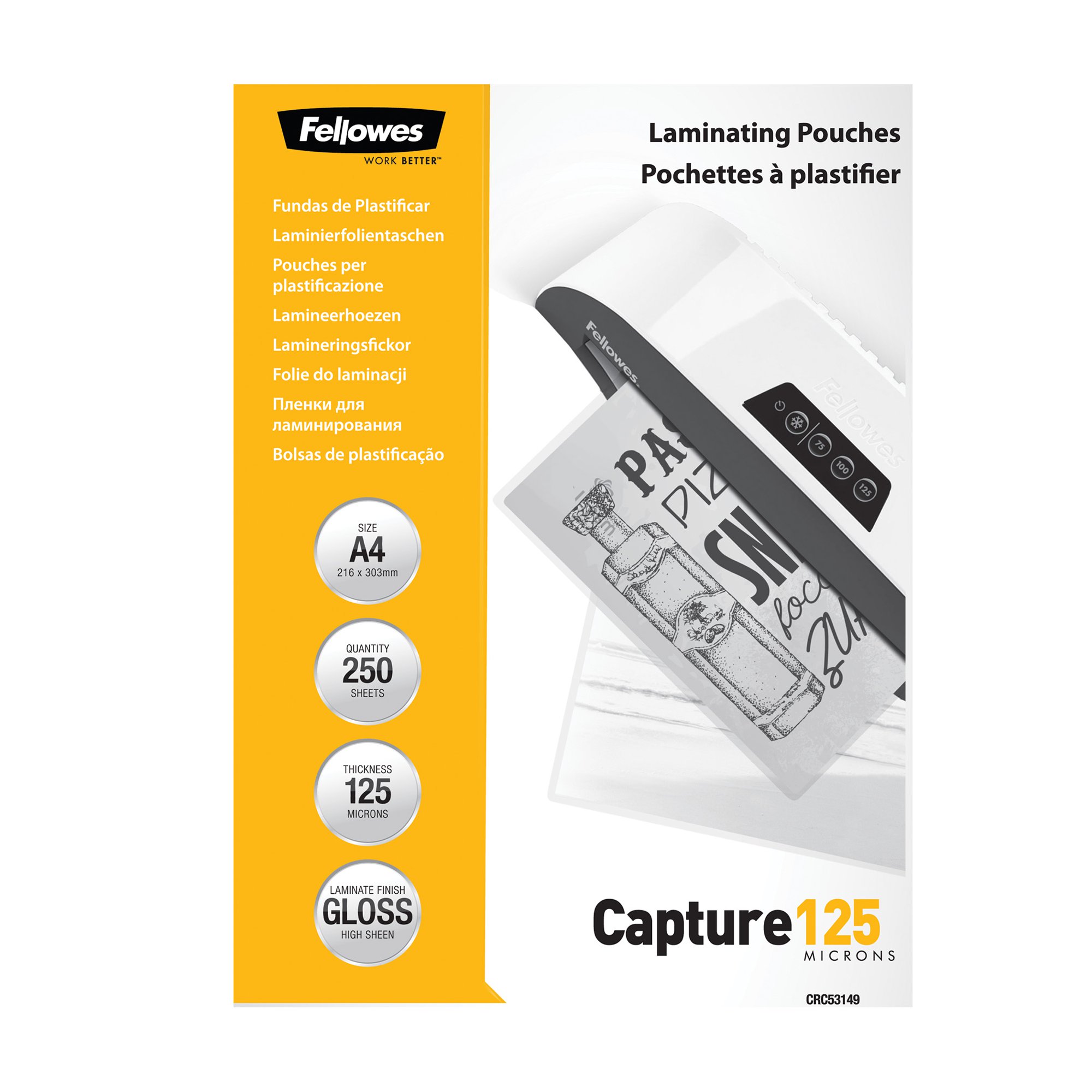 Fellowes A4 Glossy 125 Micron Laminating Pouch - Value Pk250