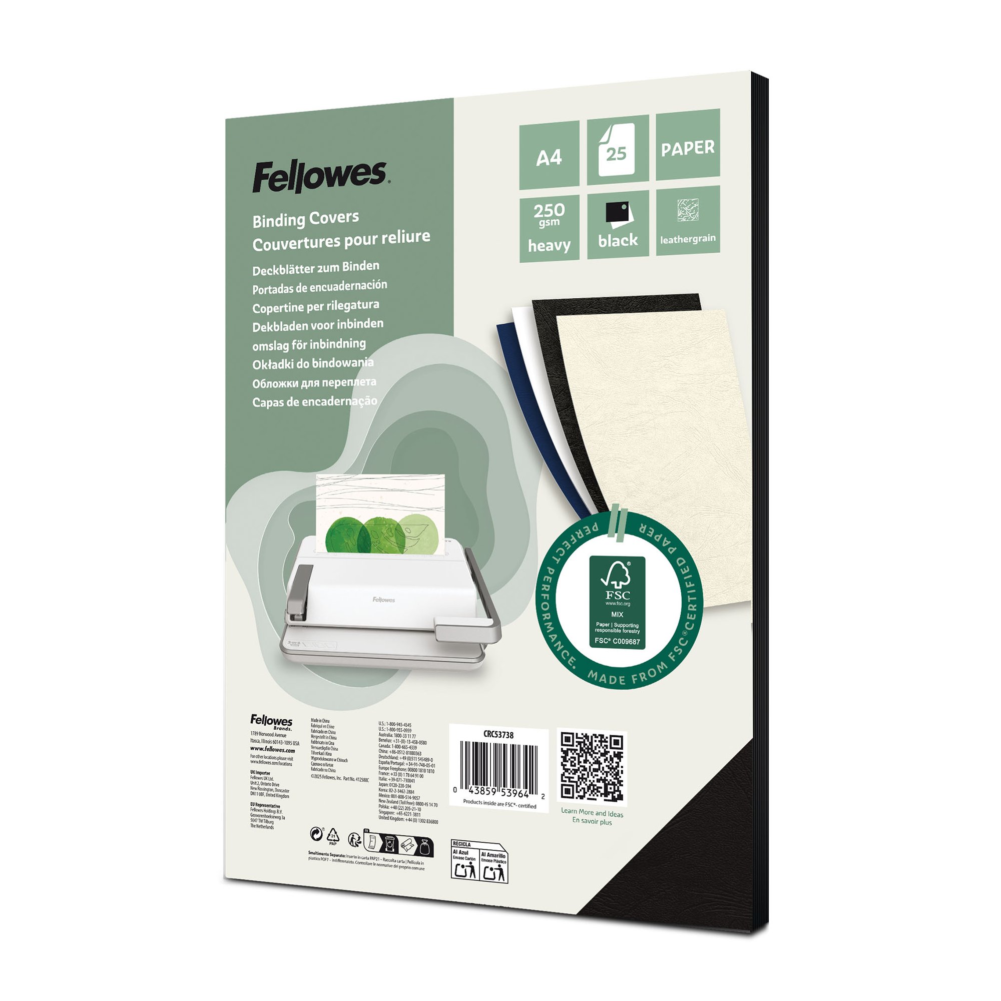 Fellowes Certified Leathergrain Covers - Black A4 Pk25