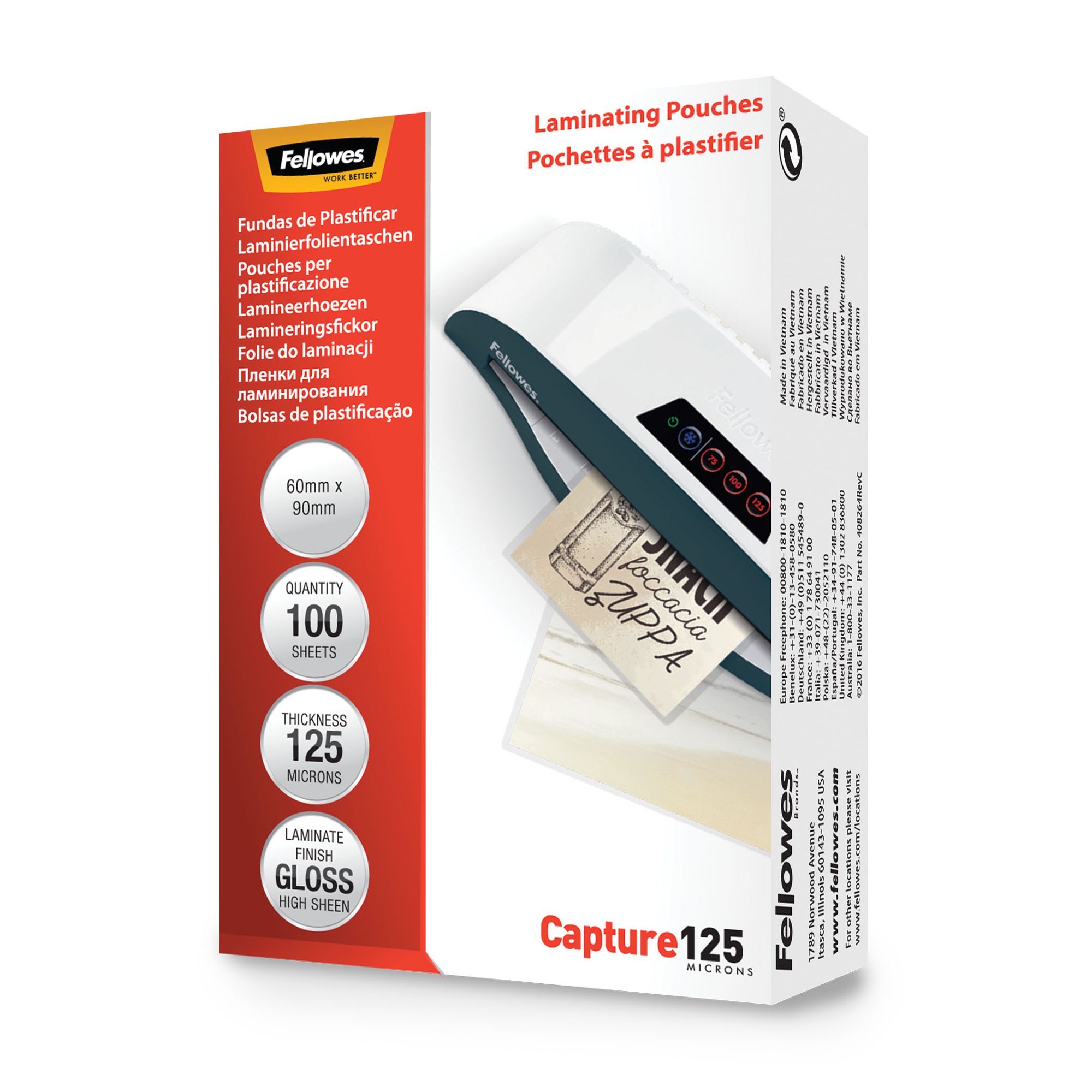 Fellowes Glossy 125 Micron Card Lam Pouch - 60x90mm Bx100