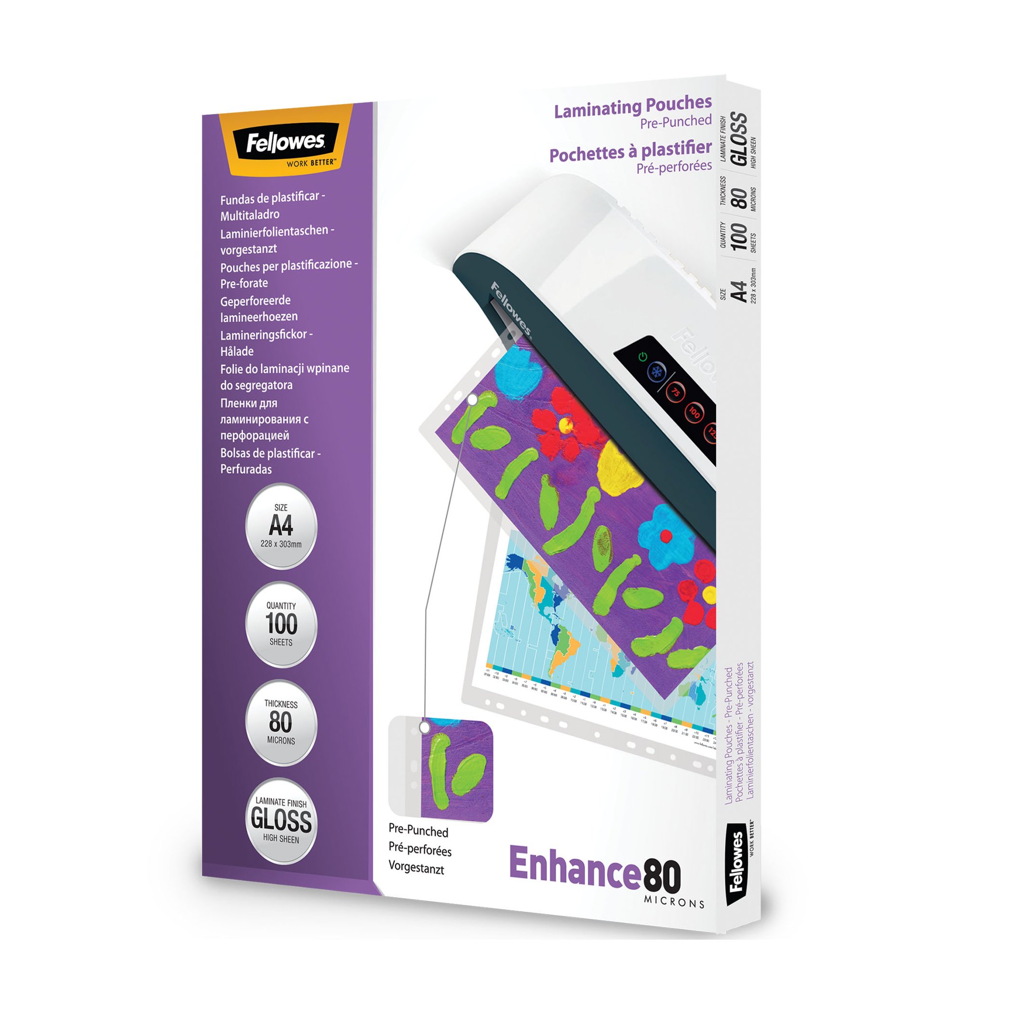 Fellowes A4 Pre-Punched 80 Micron Laminating Pouch
