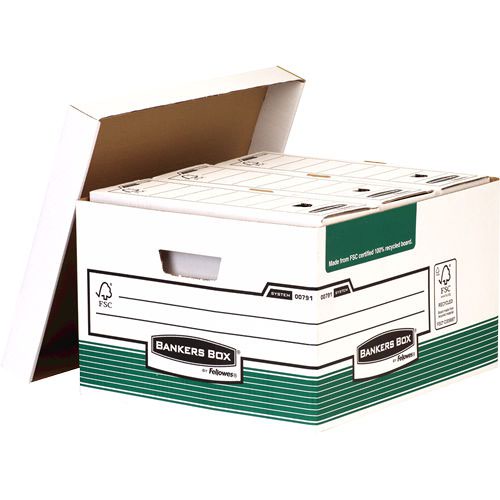 Bankers Box by Fellowes System Storage Box Foolscap White & Green FSC Ref 00791 [Pack 10]