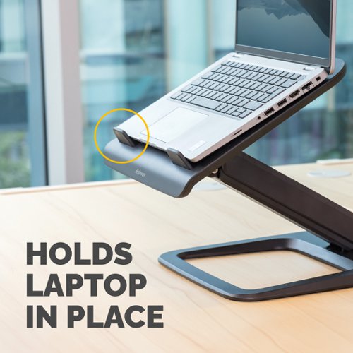 24163FE | Elevate your work experience with the Hana LT laptop stand. Enjoy unparalleled ergonomic comfort with effortless finger touch infinite height adjustments. With its robust design, it securely holds laptops up to 19 inches and 4.5kg, providing stability and peace of mind. Effortlessly raise your laptop screen to eye level and reduce strain on your shoulders, neck, and eyes with simple adjustments, making work stress-free, and offers easy collaboration with colleagues. Keep your desk space clutter free with the laptop stands built-in cable management system. Elevate your workspace and comfort with the Hana LT laptop stand and experience a new level of productivity and well-being while you work. This laptop stand has been tested by FIRA International Ltd to comply with the ergonomic requirements set out in the European Health and Safety Legislation: EN ISO 9241-5 and is built to last with a 5-year extended warranty, and access to the best customer service to help with any queries you may have.