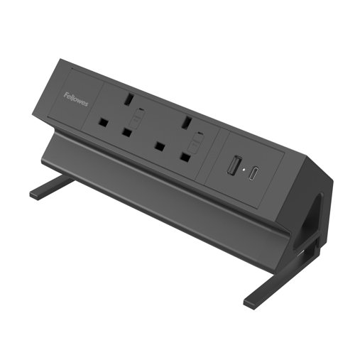 Fellowes Power Desk Type G Clamp Fit 2x230v 1xUSB-A 1x USB-C Socket 2m Cable Black - 100136987