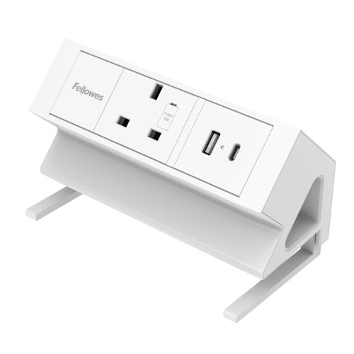 Fellowes Power Desk Type G Clamp Fit 1x230v 1xUSB-A 1x USB-C Socket 2m Cable White - 100137171
