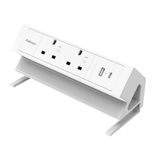 Fellowes Power Desk Type G Clamp Fit 2x230v 1xUSB-A 1x USB-C Socket 2m Cable White - 100137181