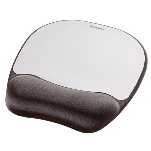 Fellowes Memory Foam Mousepad with Wrist Rest Black and Silver 9175801