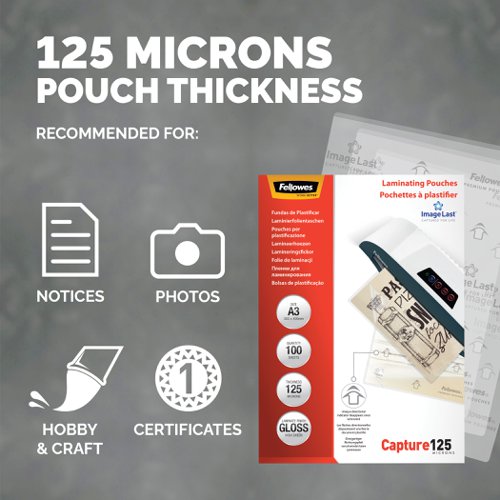 Fellowes A3 125 Micron Laminating Pouches Pack 100