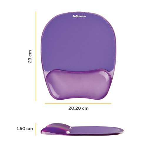 Fellowes Crystal Mouse Mat Pad with Wrist Rest Gel Purple Ref 91441