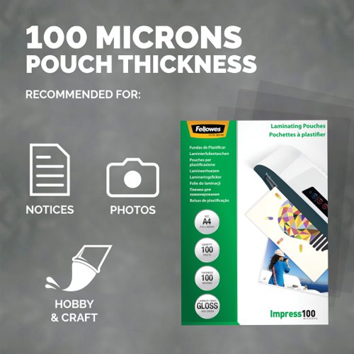 Fellowes A4 100 Micron Laminating Pouches Pack 100