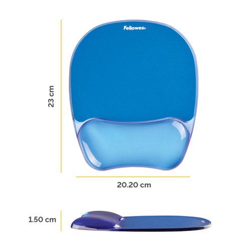 Fellowes Crystal Mouse Mat Pad with Wrist Rest Gel Blue Ref 91141