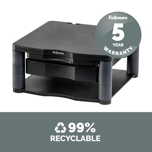 Fellowes Premium Monitor Riser Plus for 21in Capacity 36kg 5 Heights 118-168mm Graphite Ref 9169501