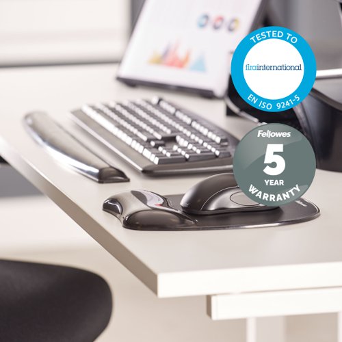 Fellowes Crystal Mouse Mat Pad with Wrist Rest Gel Black Ref 9112101
