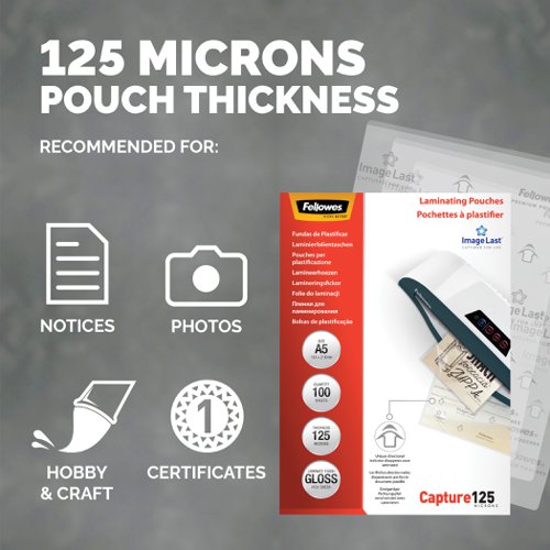 Fellowes Laminating Pouches 250 Micron for A5 Ref 5307301 [Pack 100] Fellowes