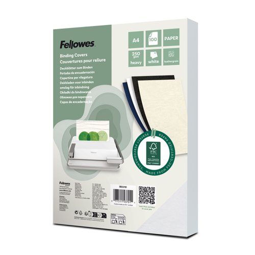 Fellowes Certified Leathergrain Covers - White A4 Pk100