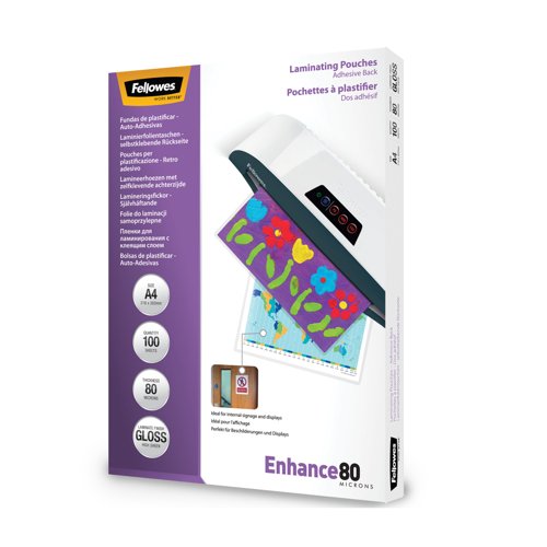 Fellowes 53022 A4 80Mic Adhesive Backed Pouch 100pk