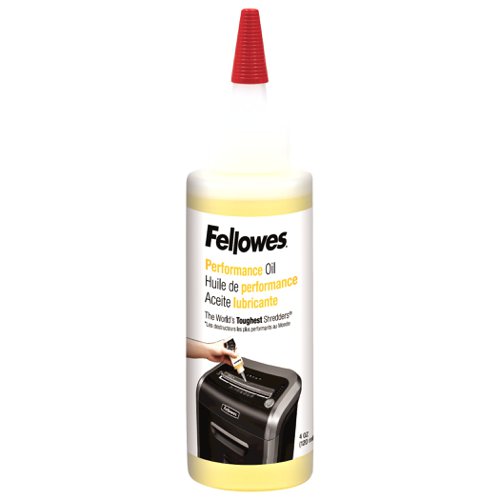46829FE | Fellowes® Shredder Lubricant conditions the cutters to extend the life of your shredder. For best results, oil shredder each time you empty the wastebasket or a minimum of twice a month. 120ml plastic squeeze bottle with extended nozzle ensures complete coverage. For use with all Fellowes® cross-cut and micro-cut shredders.