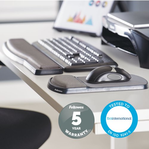 37279FE - Fellowes Height Adjustable Premium Gel Mouse Pad and Wrist Rest Graphite 9374001