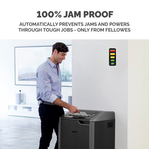 36348FE | The Powershred® 425i Strip-Cut Shredder is a premium 100% Jam Proof machine, designed for commercial use in large offices, ideal for placing in copy areas and utility rooms to ensure a shredding best practice can be rolled out throughout the business and all information can be disposed of safely. The Powershred® 425i Strip-Cut Shredder is a premium 100% Jam Proof machine, designed for commercial use in large offices, ideal for placing in copy areas and utility rooms to ensure a shredding best practice can be rolled out throughout the business and all information can be disposed of safely. This machine shreds paper into 5.8mm strips (Security Level P-2) as well as shredding staples, paperclips, credit cards and CD's. The continuous duty motor means that the machine can be used at any given time, regardless of how many people have used it beforehand, perfect for high volume shredding. The advanced 100% Jam Proof System eliminates paper jams and powers through tough jobs, so along with the 38-40 sheet capacity and 305mm paper entry, you can be sure that the shredding process will be productive and fast. The SafeSense® Technology immediately stops shredding when hands touch the paper entry for added peace of mind, while the Energy Saving System reduces in-use energy consumption by up to 70% when in use and powers down after periods of inactivity. The large 114 litre pull out bin means you will have to empty the paper waste less frequently saving valuable time. This machine comes with a 2 year full service warranty, plus 20 years on cutters.ely. This machine shreds paper into 5.8mm strips (Security Level P-2) as well as shredding staples, paperclips, credit cards and CD's. The continuous duty motor means that the machine can be used at any given time, regardless of how many people have used it beforehand, perfect for high volume shredding. The advanced 100% Jam Proof System eliminates paper jams and powers through tough jobs, so along with the 38-40 sheet capacity and 305mm paper entry, you can be sure that the shredding process will be productive and fast. The SafeSense® Technology immediately stops shredding when hands touch the paper entry for added peace of mind, while the Energy Saving System reduces in-use energy consumption by up to 70% when in use and powers down after periods of inactivity. The large 114 litre pull out bin means you will have to empty the paper waste less frequently saving valuable time. This machine comes with a 3 year full service warranty, plus limited lifetime warranty on cutters.
