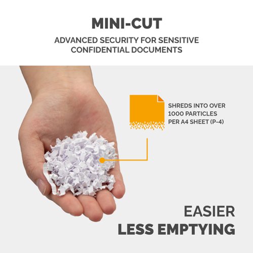 Stylish mini-cut shredder with patented safety lock feature.