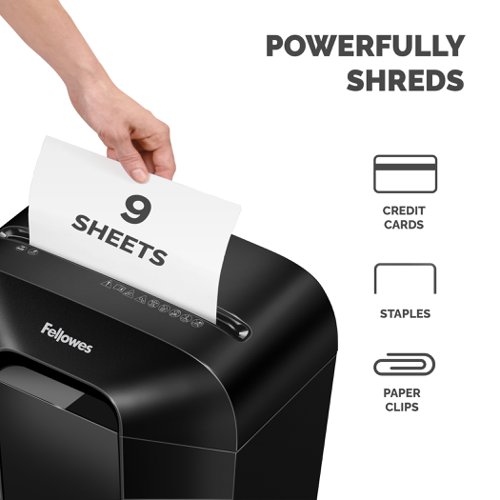 Stylish cross-cut shredder with patented safety lock feature.