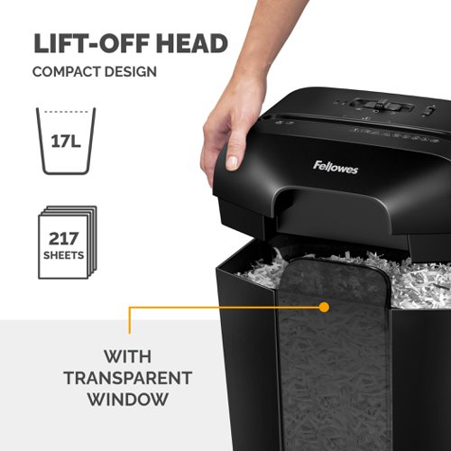 46822FE | Stylish cross-cut shredder with patented safety lock feature.