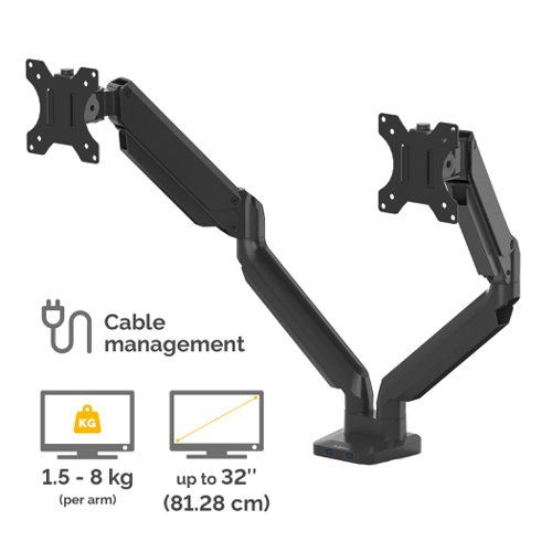 Fellowes Dual Monitor Arm Adjustable 360-degree Rotation Black Ref 8042501  137938