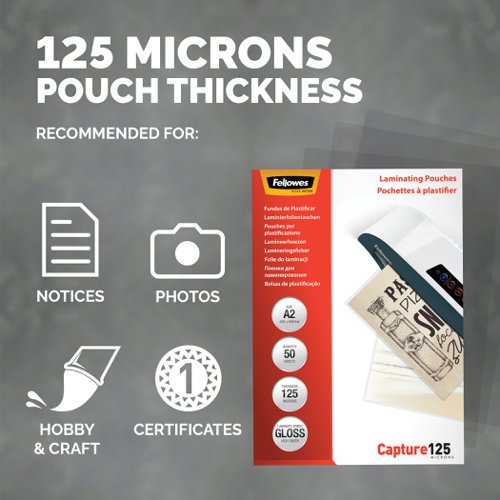 Fellowes A2 Glossy 125 Micron Laminating Pouch - Pack 50