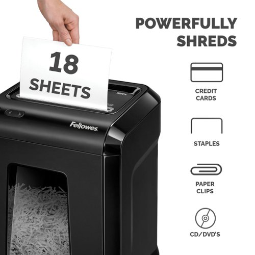 An essential shredder for maximum document security, the Fellowes 92CS model will cut an A4 sheet into over 410 individual tiny pieces. It is designed to shred up to 18 A4 sheets at a time so you won’t have to spend ages feeding the sheets through one by one. The cross-cut capabilities allow the shredder to cut not only paper but it can also cut credit cards, paper clips, staples and even CD's. Don't worry about having to shred extensively as this Fellowes shredder has an extended run time of 30 minutes.To prevent access to documents whilst shredding is in progress, the Fellowes safety lock system disables the shredder to prevent it being activated accidentally. Not only this but the built-in SafeSense technology stops the shredder working when hands touch the opening. The 92CS also has a generous 25 litre pull-out waste bin that can hold up to 250 sheets of paper.Conforms to DIN level P-4* Using 70gsm weight paper
