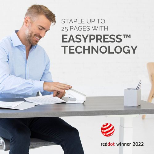 LX840™ EasyPress™ Stapler with Microban® - 25-Sheets Half-Strip (White)