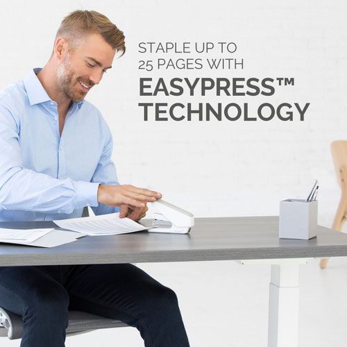 LX840 Easy-Press Stapler with Microban 25 sheets, Half-Strip White 156777 Buy online at Office 5Star or contact us Tel 01594 810081 for assistance