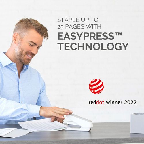 LX850 Easy-Press Stapler with Microban 25 sheets, Full-Strip White Fellowes