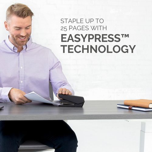 37664FE | EasyPress™ 25-sheet, black full-strip stapler with Microban® antibacterial protection. Full-strip EasyPress™ stapler effortlessly staples up to 25 sheets.