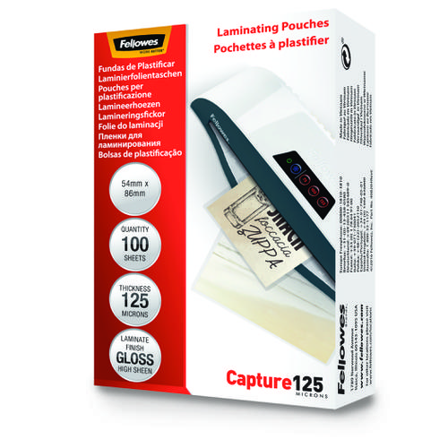 Fellowes Glossy 125 Micron Card Laminating Pouch - 54x86mm Pack 100