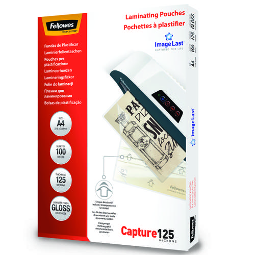 Fellowes A4 Capture Laminating Pouch 250 Micron (Pack of 100) 55307401