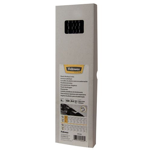 Fellowes Binding Comb A4 6mm Black (Pack 100) 5345307