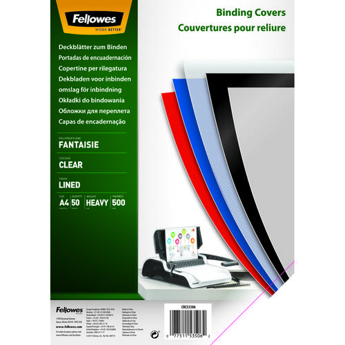Fellowes Fantaisie Polypropylene Covers - Clear/Lined A4 Pack 50