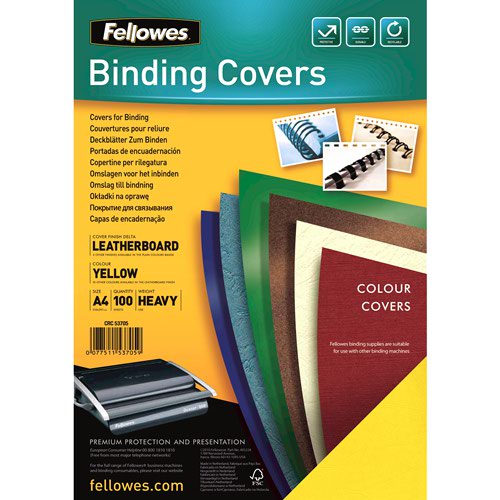 Fellowes FSC® Certified Leathergrain Covers - Yellow A4 Pack 100