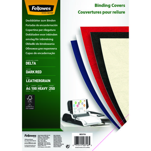 Fellowes FSC® Certified Leathergrain Covers - Dark Red A4 Pack 100