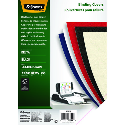 Fellowes FSC® Certified Leathergrain Covers - Black APack 3 100 - 710-7288