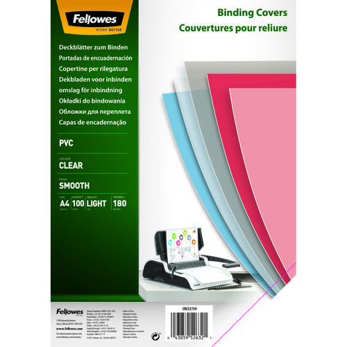 Fellowes Clear PVC Covers - 180 Micron A4 Pack 100