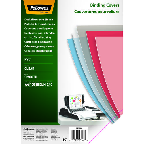 Fellowes Binding Covers 240gsm A4 Clear Ref 53762 [Pack 100]