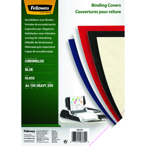Fellowes Binding Covers 250gsm A4 Royal Blue Gloss Ref 5378203 [Pack 100] 832073 Buy online at Office 5Star or contact us Tel 01594 810081 for assistance
