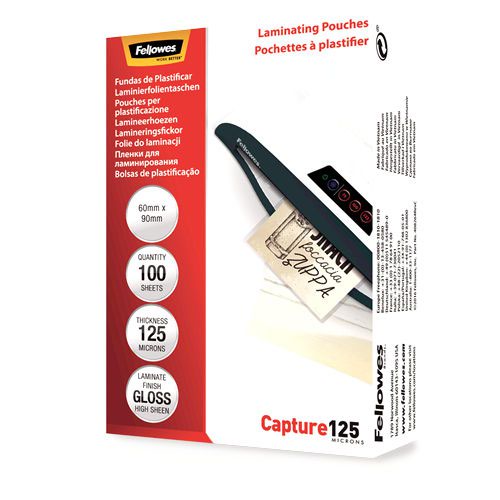 Fellowes Glossy 125 Micron Card Laminating Pouch - 60x90mm - 710-7495