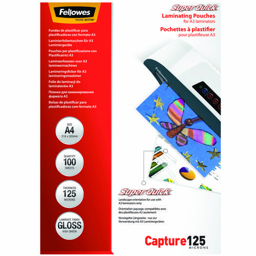 Fellowes SuperQuick A4 Glossy 125 Micron Laminating Pouch