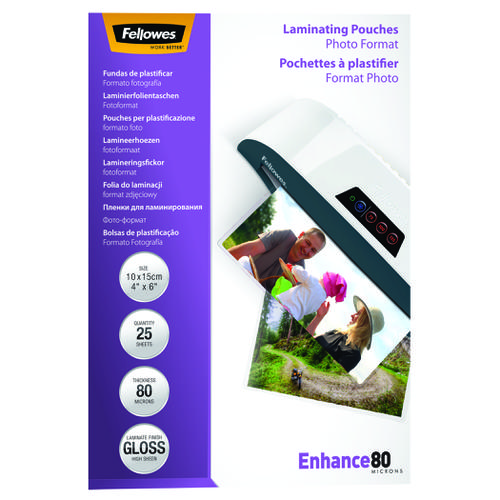 Fellowes Glossy 80 Micron Photo Laminating Pouch - 10x15cm Pack 25 - 710-7498