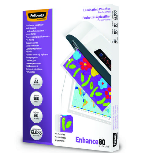 Fellowes A4 Pre-Punched 80 Micron Laminating Pouch