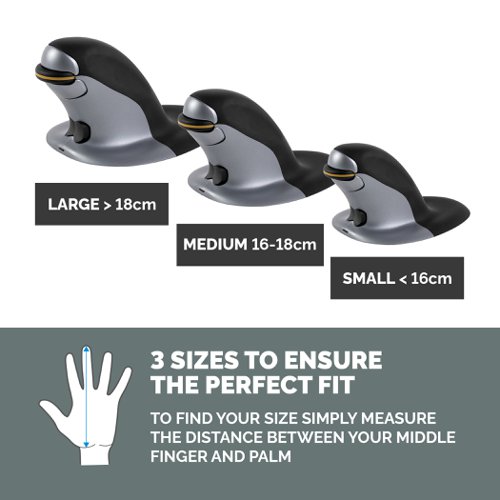 Fellowes Penguin Ambidextrous Vertical Mouse Wireless Large Black/Silver 9894501 Mice & Graphics Tablets 37300FE