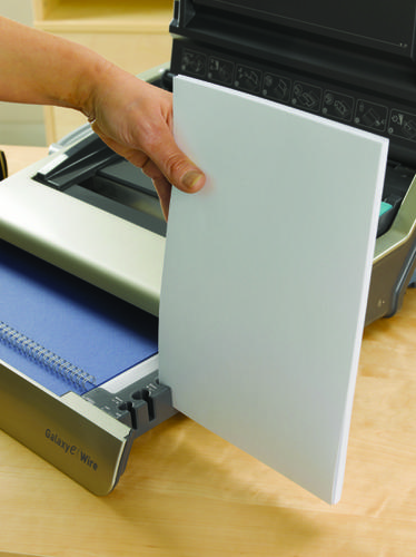 35333FE | The Galaxy Wire is a heavy duty manual wire binder for large office environments and heavy use. Wire binding enables you to give your documents a top quality wire bound finish whilst the user friendly features make binding heavy workloads more manageable.This wire binding machine comes with the full width punch handle for easy punching of up to 20 sheets with a 130 sheet binding capacity and includes a punch selection for A4 & A5 sized documents for increased flexibility. Vertical sheet loading ensures consistent and accurate punch alignment and preselectable closure control enables easy wire closure.The Galaxy Wire binding machine comes with front access full size storage tray with patented wire & document measure for quick selection of the correct size supplies. Includes a handy chip tray that automatically bursts open when full to eliminate jams.  Includes starter kit for binding 20 documents. Comes with a 2 year warranty