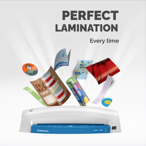 The Fellowes Lunar A3 Laminator is a low-cost, high performance laminator designed for occasional use in the office or home.Warming up in just six minutes, the Lunar can quickly apply a double-sided protective coating to posters, signs and photographs in pouches up to 125 micron thick.It's designed to be 100% jam-proof when used with Fellowes pouches, and includes a release trigger to quickly fix problems if things do go wrong. These items have been specifically designed for use with pouches up to 125 micron thick.